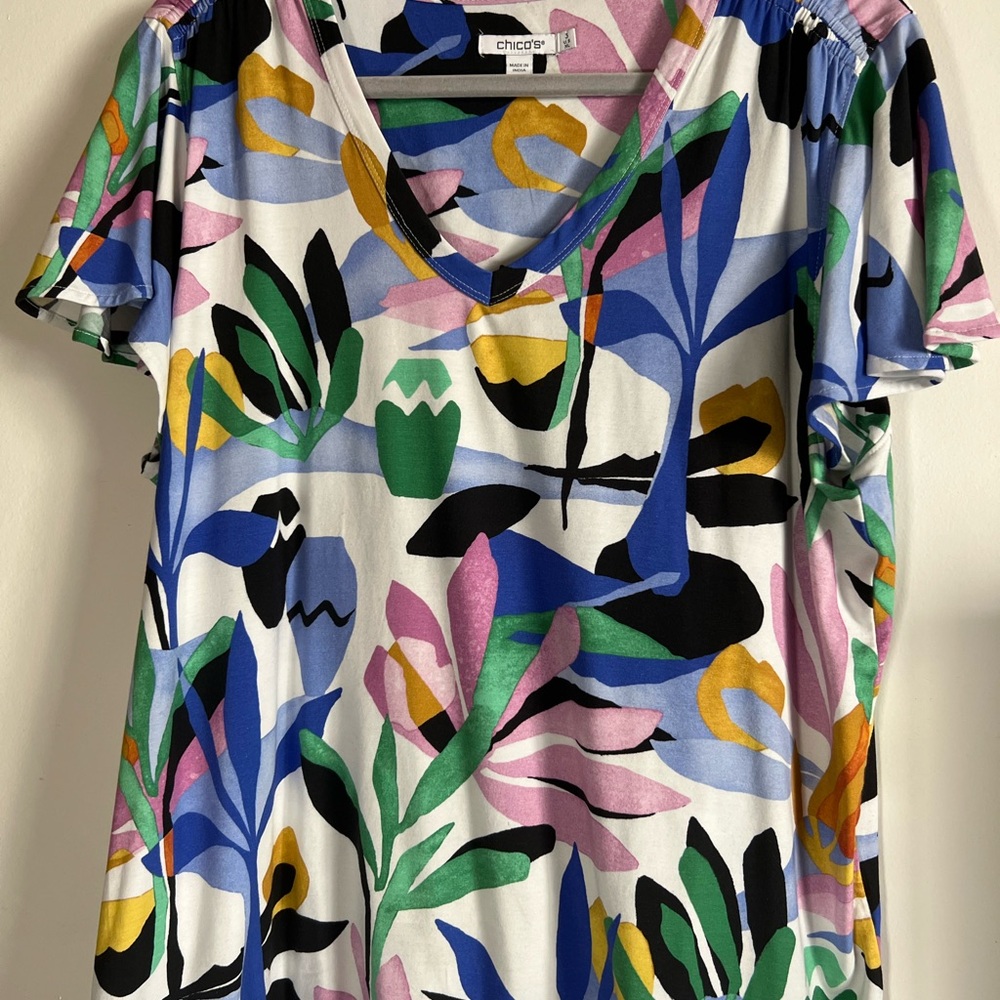 Chico's Blue Pink Graphic Relaxed T-Shirt Size 3